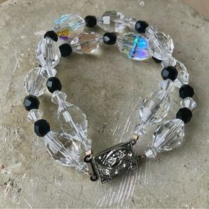 Vintage Double Strand Jet and Aurora Borealis Crystal Bracelet